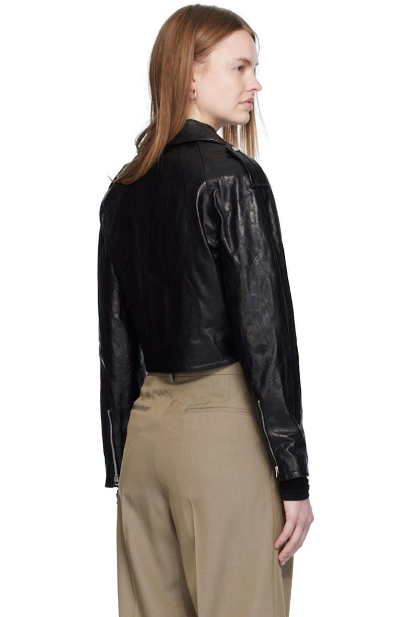 Grained lambskin jacket.

· Notched lapel
· Offset zip closure
· Coin pocket and zip pockets at front
· Cropped hem
· Raglan sleeves
· Epaulets
· Zip expansion panel at cuffs
· Full quilted satin lining
· Silver-tone hardware

Supplier color: Black