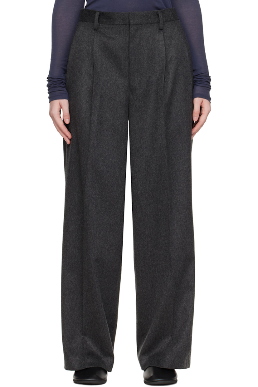 Brushed cashmere moleskin trousers.

· Loose-fit, straight-leg
· Belt loops
· Four-pocket styling
· Zip fly
· Pleats at front
· Creased legs
· Partial satin lining

Supplier color: Top charcoal