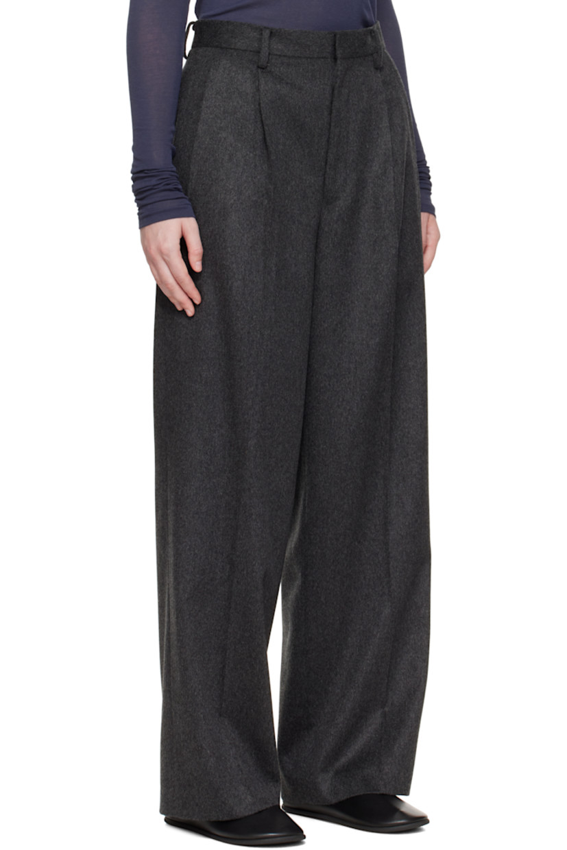 Brushed cashmere moleskin trousers.

· Loose-fit, straight-leg
· Belt loops
· Four-pocket styling
· Zip fly
· Pleats at front
· Creased legs
· Partial satin lining

Supplier color: Top charcoal