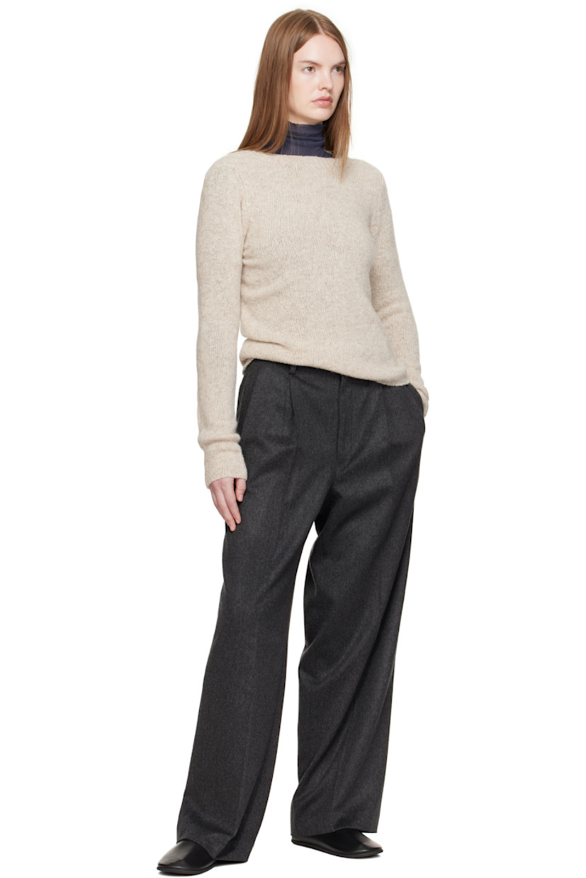 Brushed cashmere moleskin trousers.

· Loose-fit, straight-leg
· Belt loops
· Four-pocket styling
· Zip fly
· Pleats at front
· Creased legs
· Partial satin lining

Supplier color: Top charcoal