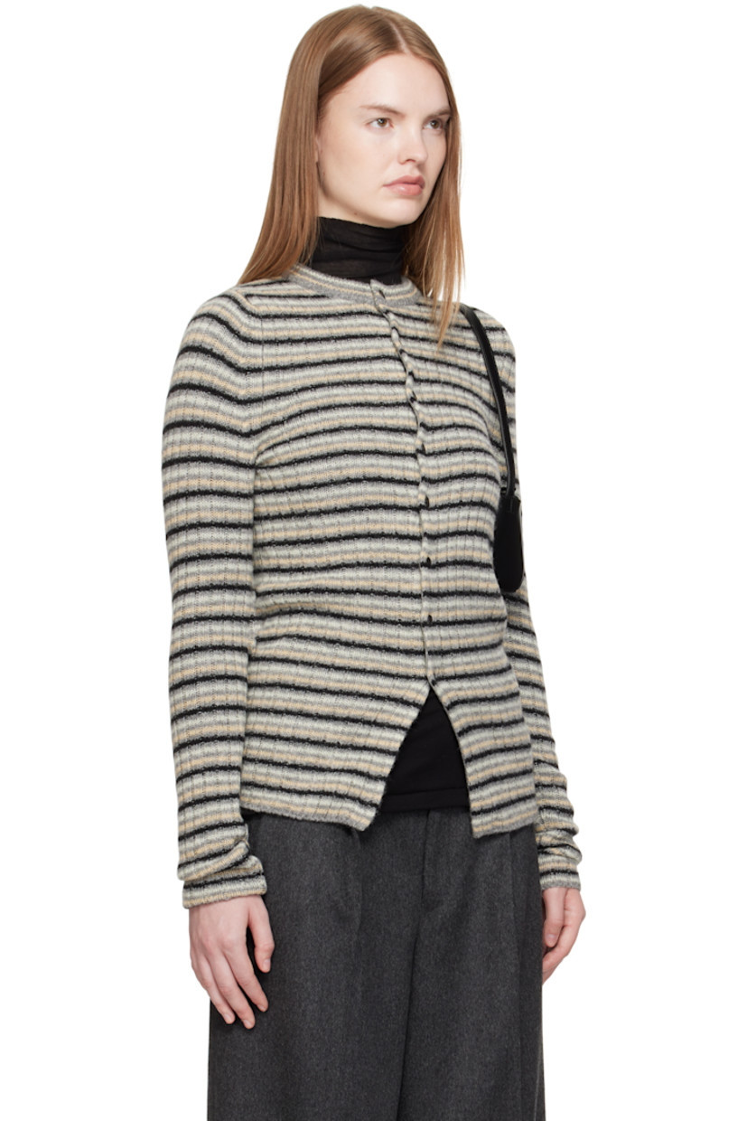 Brushed rib-knit Shetland wool- and cashmere-blend cardigan.

· Crewneck
· Button closure

Supplier color: Gray stripe