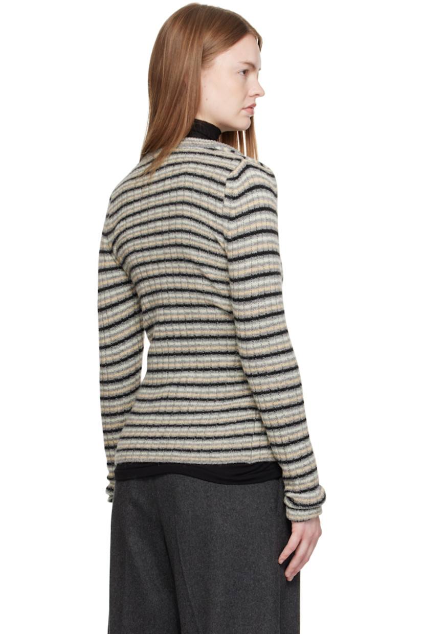 Brushed rib-knit Shetland wool- and cashmere-blend cardigan.

· Crewneck
· Button closure

Supplier color: Gray stripe