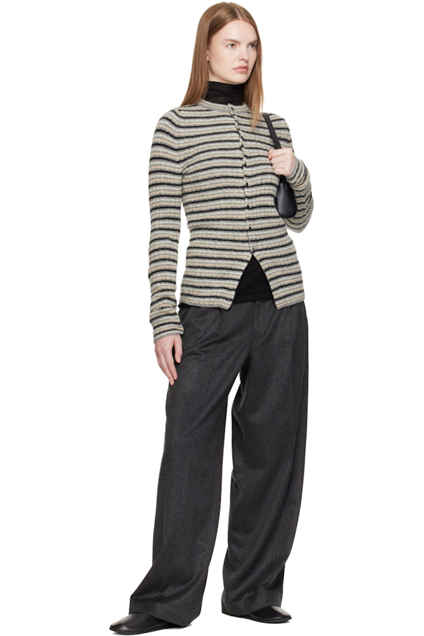 Brushed rib-knit Shetland wool- and cashmere-blend cardigan.

· Crewneck
· Button closure

Supplier color: Gray stripe
