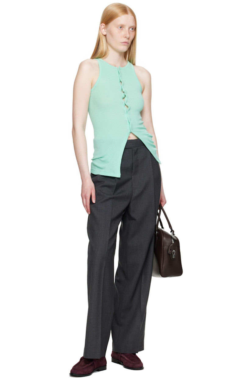 Organic cotton ribbed jersey tank top.

· Scoop neck
· Press-stud closure

Supplier color: Aqua green