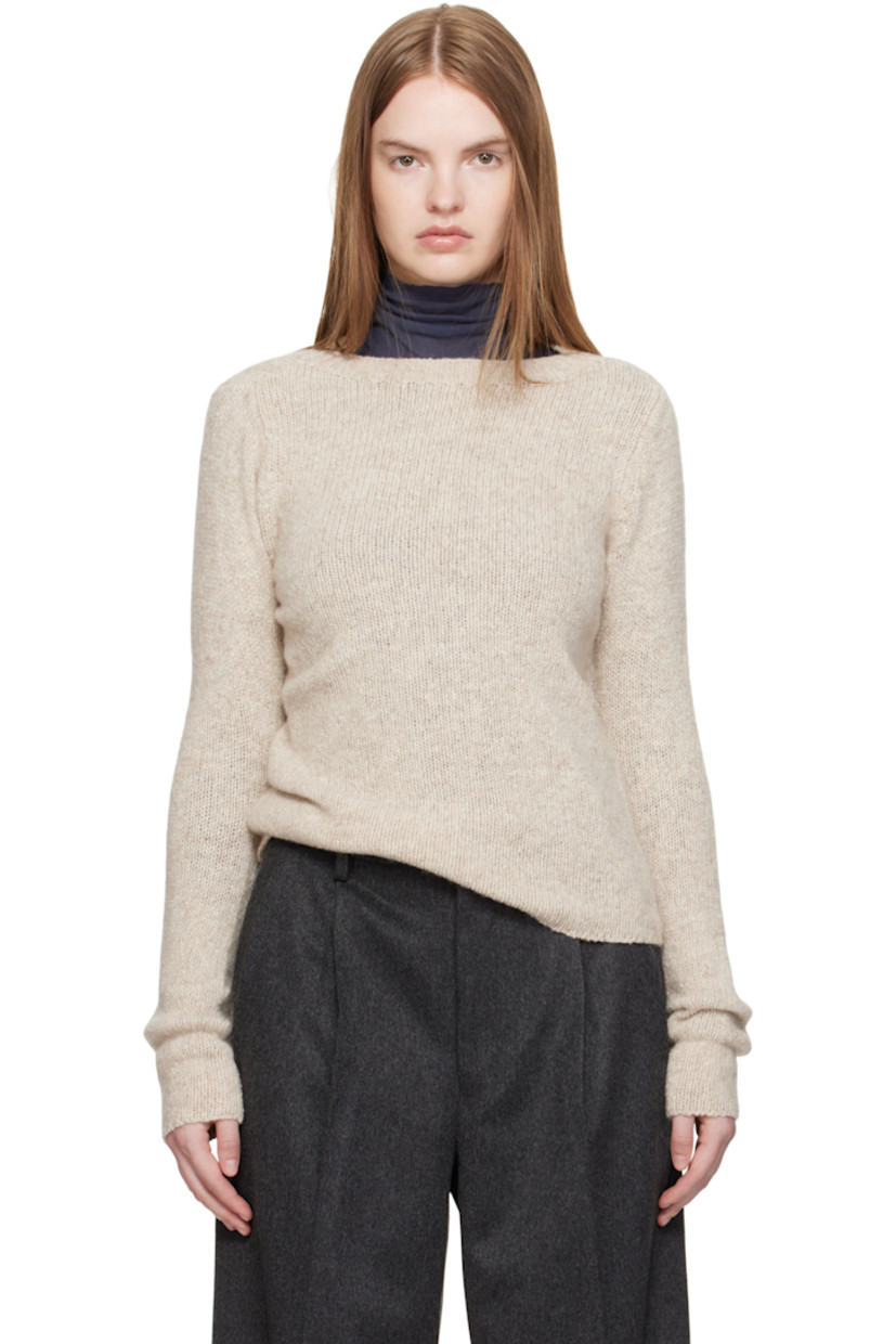 Brushed knit cashmere sweater.

· Marling throughout
· Rib-knit crewneck, hem, and cuffs

Supplier color: Top gray beige