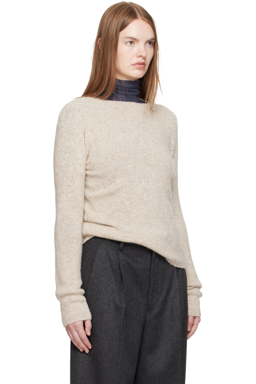 Brushed knit cashmere sweater.

· Marling throughout
· Rib-knit crewneck, hem, and cuffs

Supplier color: Top gray beige