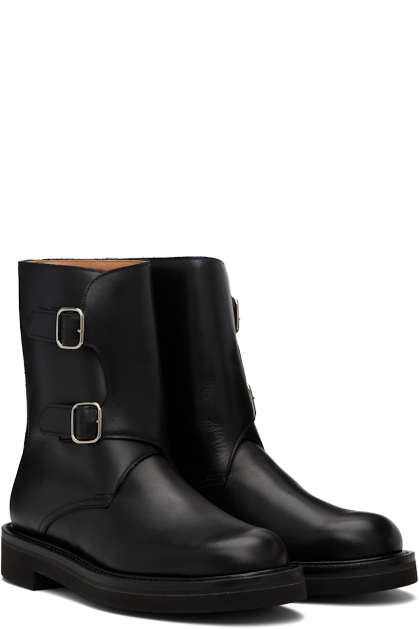Mid-calf buffed calfskin boots.

· Pin-buckle tabs at outer side 
· Buffed calfskin lining
· Textured rubber sole 

Supplier color: Black