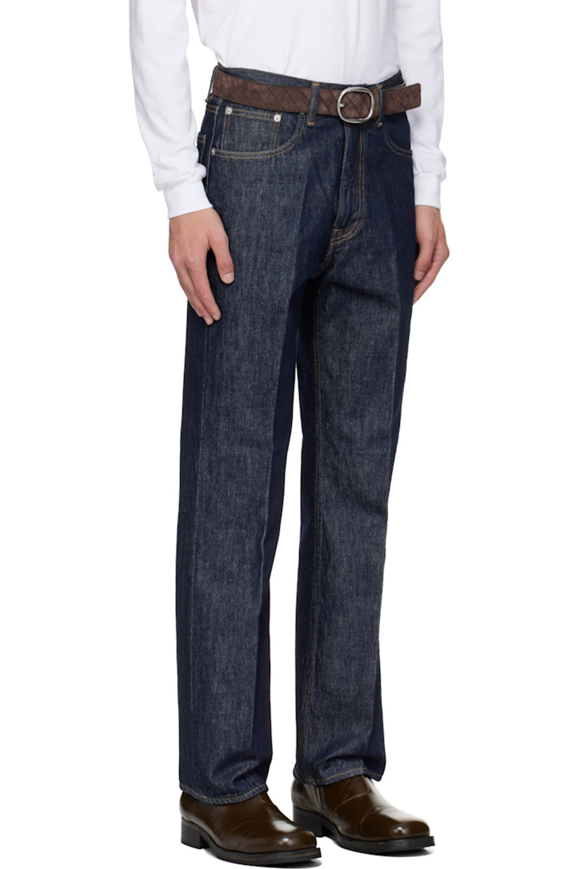 Indigo rope-dyed non-stretch denim jeans.

· Straight-leg
· Belt loops
· Five-pocket styling
· Zip fly
· Creased legs
· Logo-engraved silver-tone hardware
· Contrast stitching in tan

Supplier color: Indigo