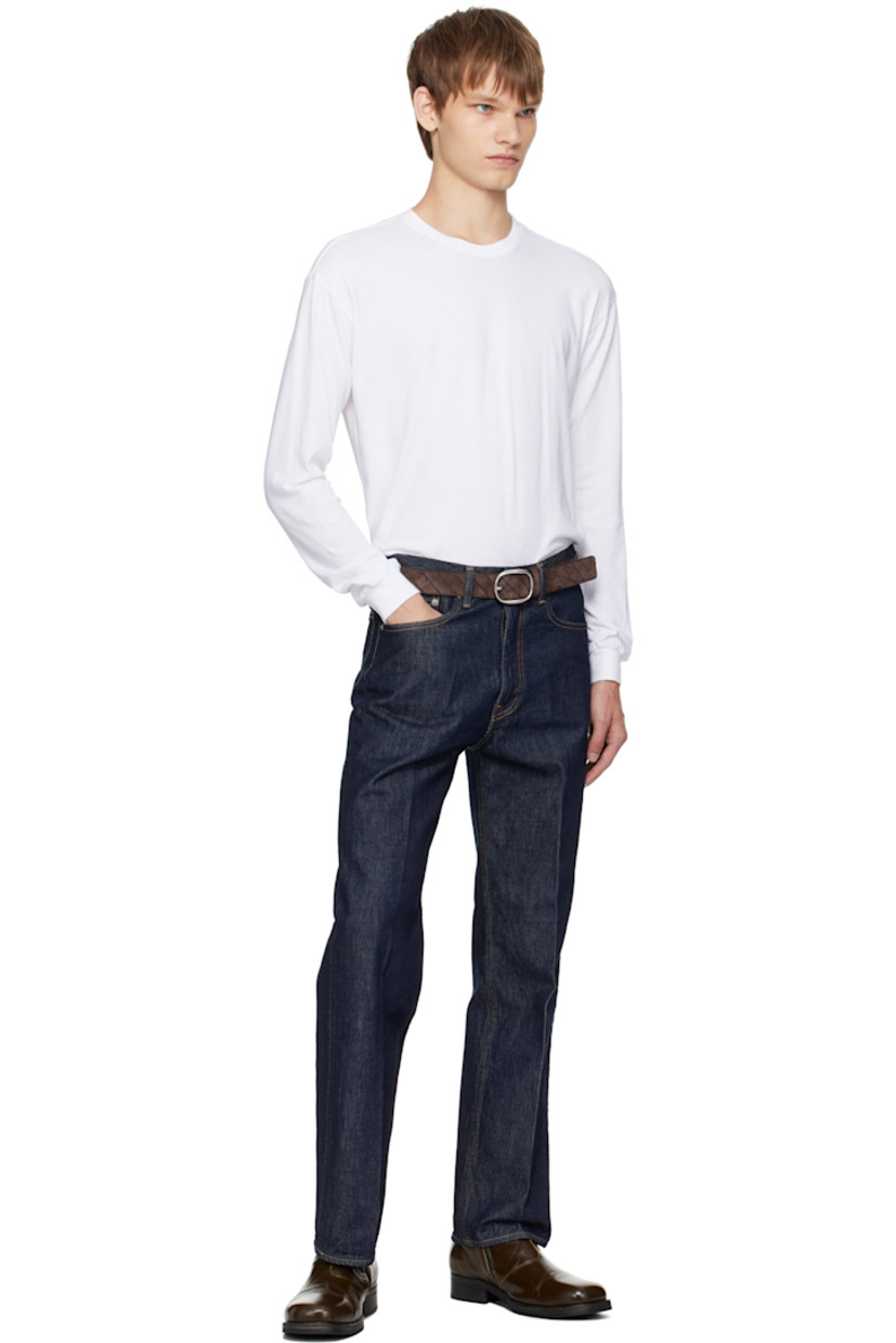 Indigo rope-dyed non-stretch denim jeans.

· Straight-leg
· Belt loops
· Five-pocket styling
· Zip fly
· Creased legs
· Logo-engraved silver-tone hardware
· Contrast stitching in tan

Supplier color: Indigo