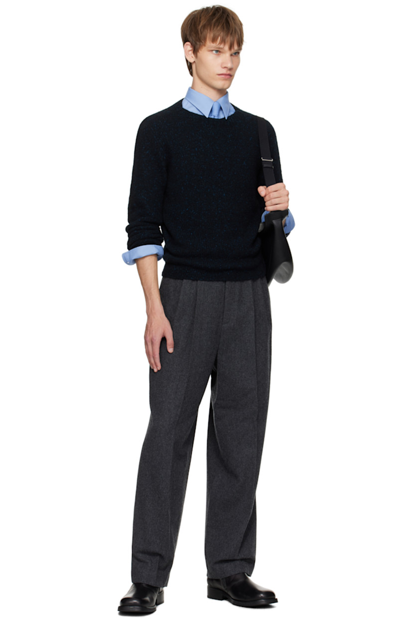 Brushed knit cashmere sweater.

· Marling throughout
· Rib-knit crewneck, hem, and cuffs

Supplier color: Top navy black