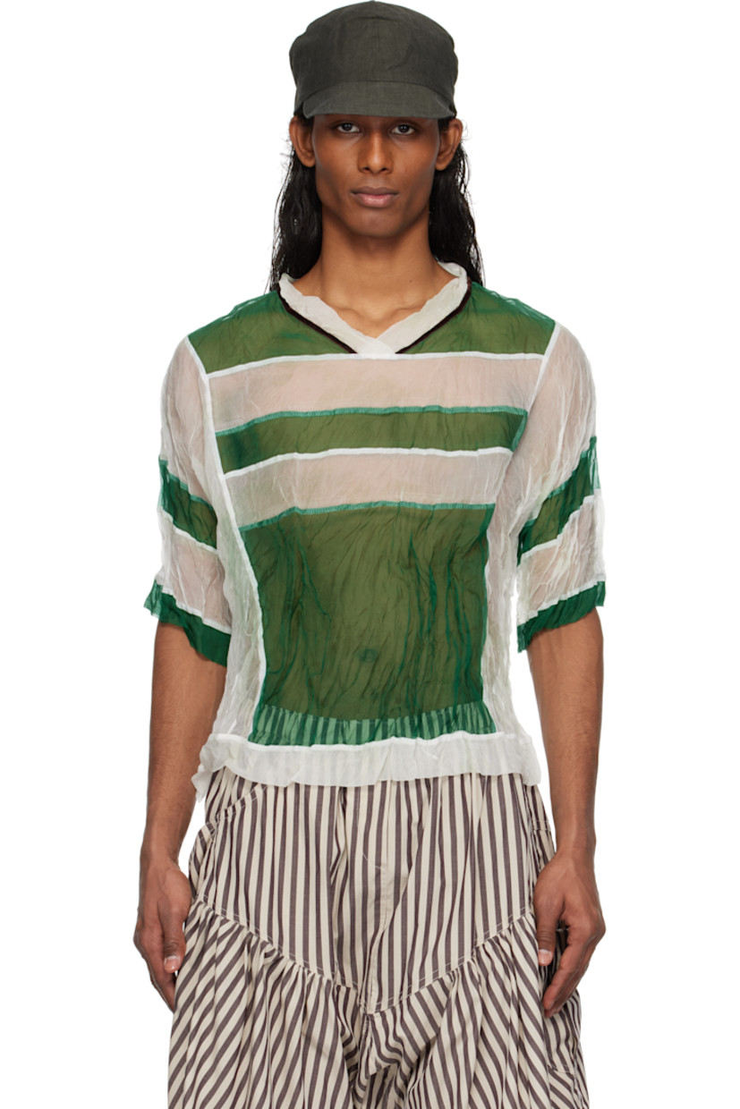 Sheer crinkled silk organza top.

· Paneled construction
· Velvet trim at V-neck
· Dolman sleeves

Available exclusively at SSENSE.

Supplier color: Prisma