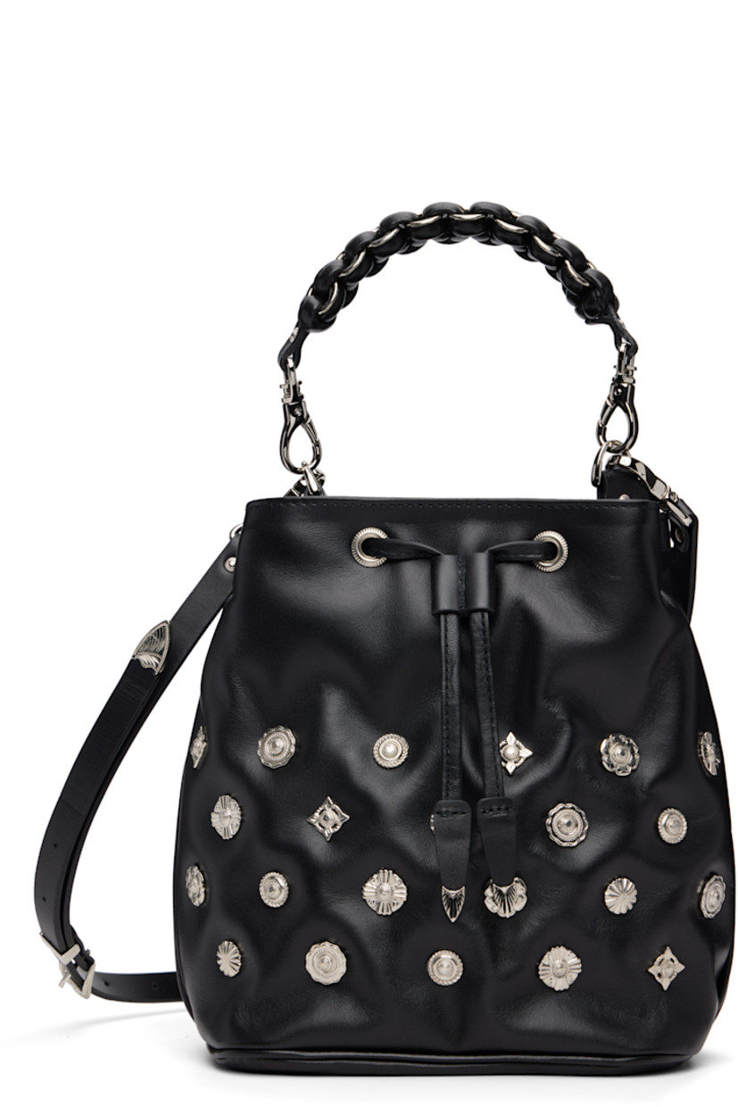 Buffed leather shoulder bag.

· Graphic hardware throughout
· Detachable braided carry handle
· Detachable crossbody strap
· Drawstring closure
· Patch pocket at interior
· Faille lining
· H9" x W9" x D5"

Part of the TOGA TOO collection.

Supplier color: Black