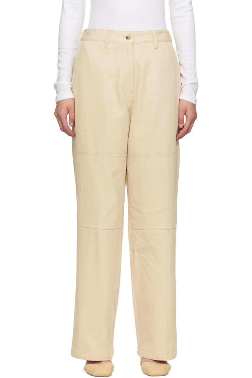 Cotton cavalry twill trousers.

· Concealed drawstring at partially elasticized waistband
�· Four-pocket styling
· Zip fly 

Supplier color: Ivory
