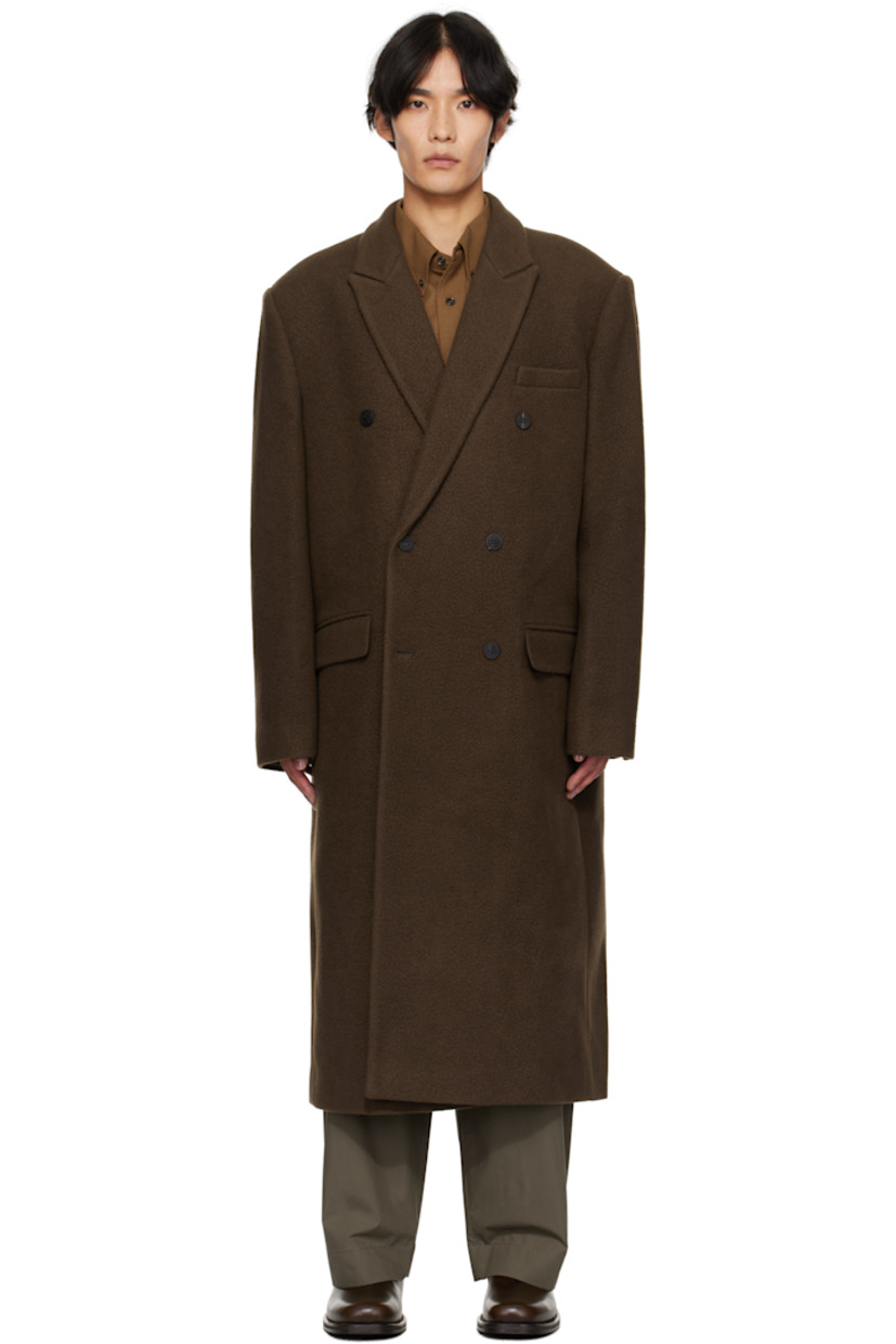 Wool- and cashmere-blend melton coat. 

· Peaked lapel
· Double-breasted button closure
· Welt pocket at chest
· Flap pockets at waist
· Buttoned surgeon's cuffs
· Logo hardware at back collar 
· Central vent at back hem 
· Welt pockets at interior 
· Full satin twill lining 

Supplier color: Brown