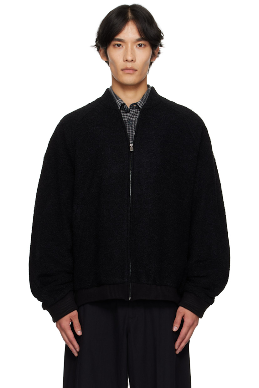 Bouclé-knit wool- and alpaca-blend jacket. 

· Crewneck
· Zip closure
· Welt pockets at waist
· Rib-knit hem and cuffs
· Raglan sleeves 
· Logo hardware at back collar 
· Welt pocket at interior 
· Full satin lining 

Supplier color: Black