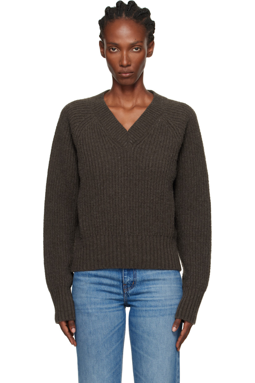 Rib-knit wool sweater.

· V-neck
· Raglan sleeves

Supplier color: Dark brown
