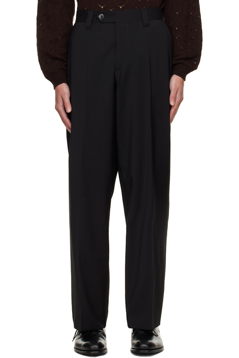 Wool delaine trousers.

· Straight-leg 
· Mid-rise
· Belt loops
· Four-pocket styling
· Zip fly
· Creased legs

Supplier color: Black wool