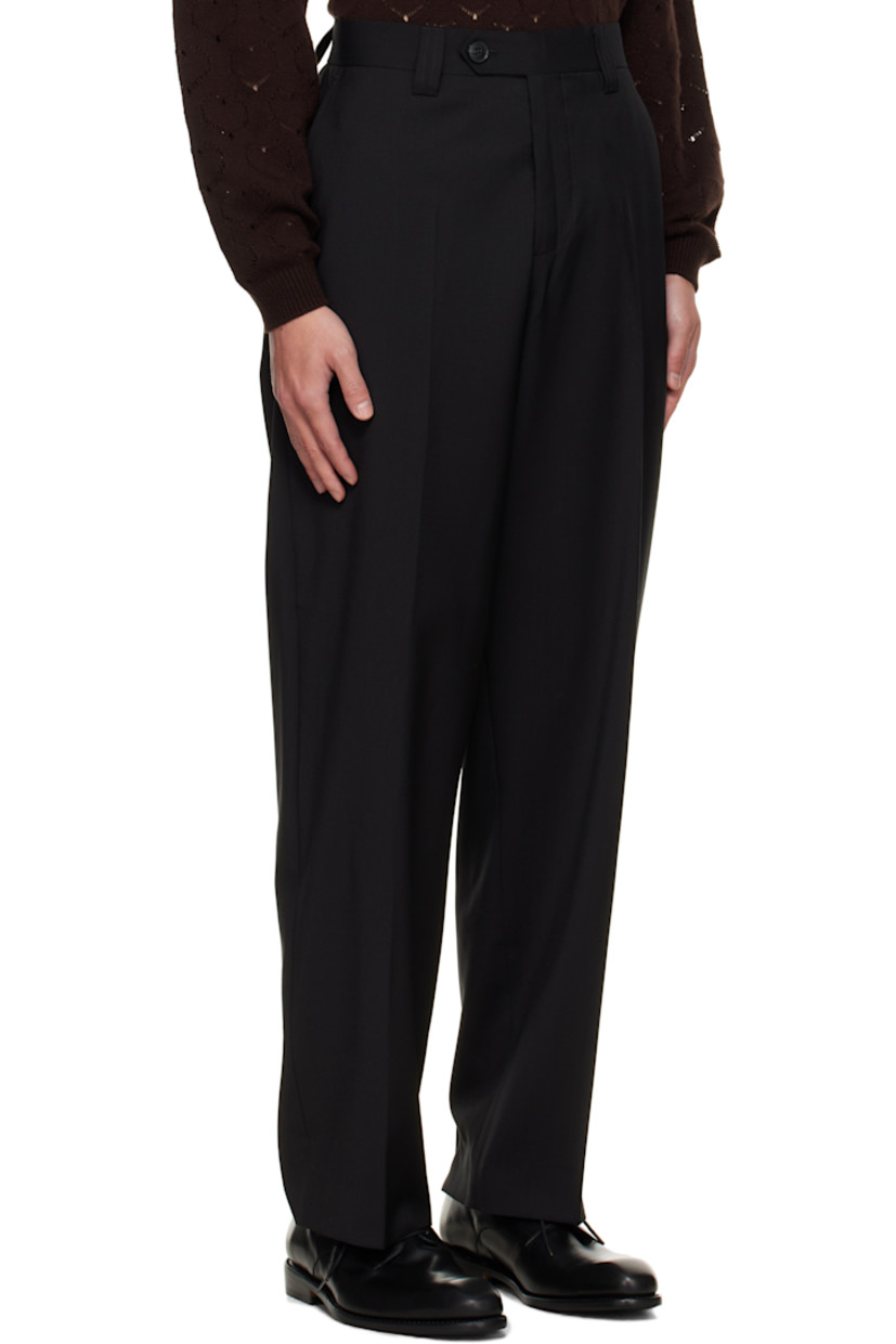 Wool delaine trousers.

· Straight-leg 
· Mid-rise
· Belt loops
· Four-pocket styling
· Zip fly
· Creased legs

Supplier color: Black wool