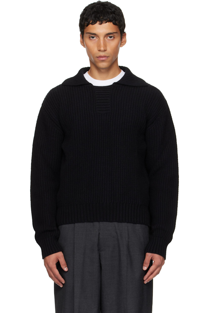 Rib-knit wool sweater. Spread collar.

Supplier color: Black