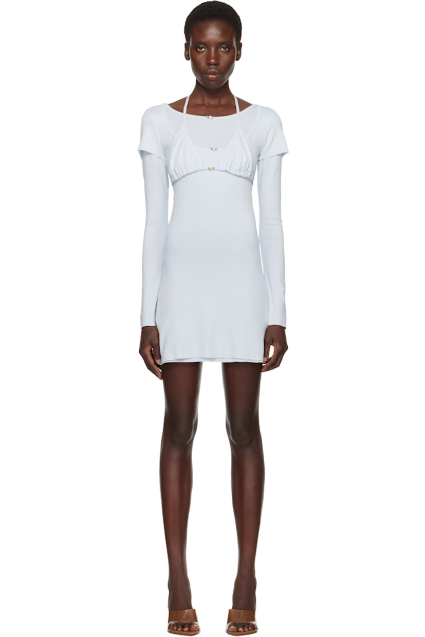 Set of two cotton jersey minidresses. Includes self-tie bikini-style top.

· Boatneck and scoop neck
· Floral appliqués at front
· Raw edge at hems and cuffs

Supplier color: Grey