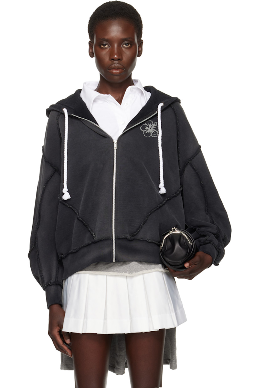 French terry hoodie. Fading and exposed seams throughout. 

· Paneled construction
· Drawstring at hood
· Zip closure
· Logo graphic printed at chest
· Raglan sleeves

Supplier color: Black