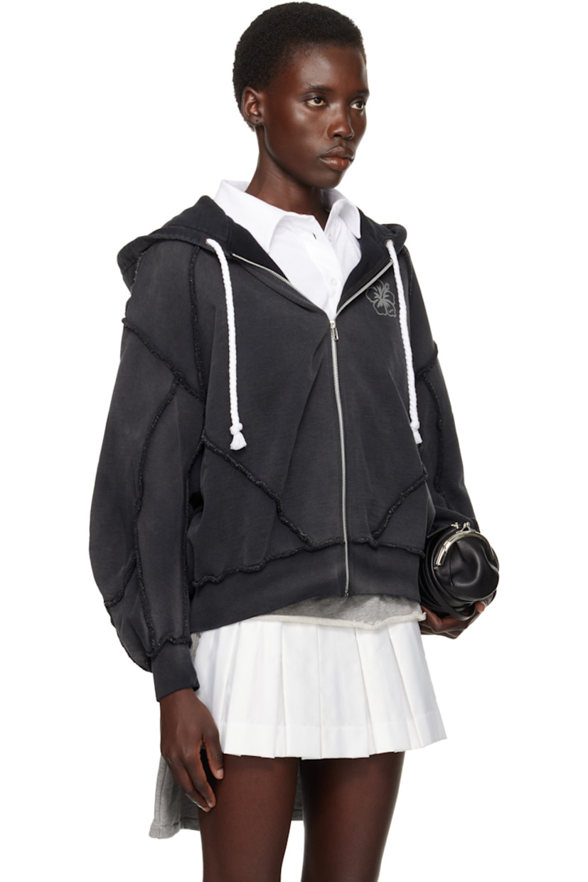 French terry hoodie. Fading and exposed seams throughout. 

· Paneled construction
· Drawstring at hood
· Zip closure
· Logo graphic printed at chest
· Raglan sleeves

Supplier color: Black