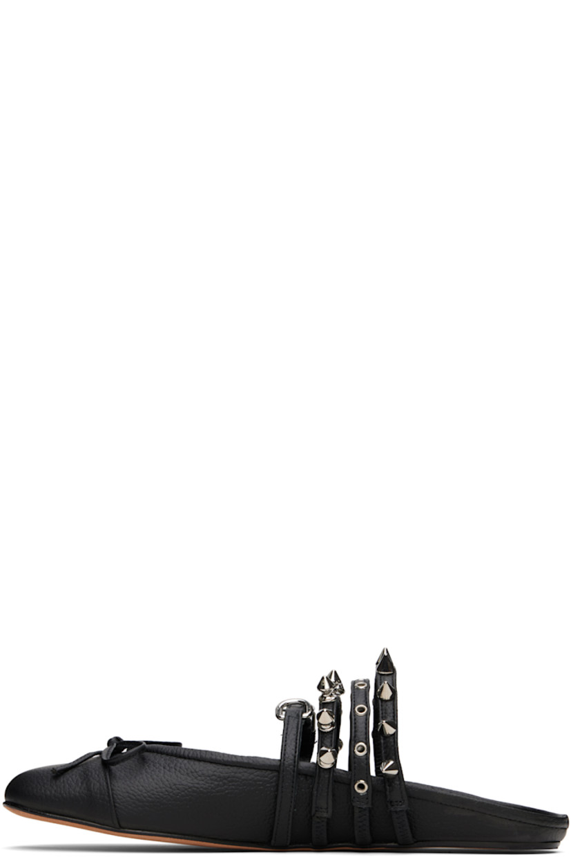 Grained leather ballerina-style mules in black.

· Square toe
· Bow accent at vamp
· Pin-buckle strap with D-rings at vamp
· Grommets and studs at elasticized vamp straps
· Logo stamp at leather footbed
· Grained leather lining
· Leather sole with rubber injection

Supplier color: Black