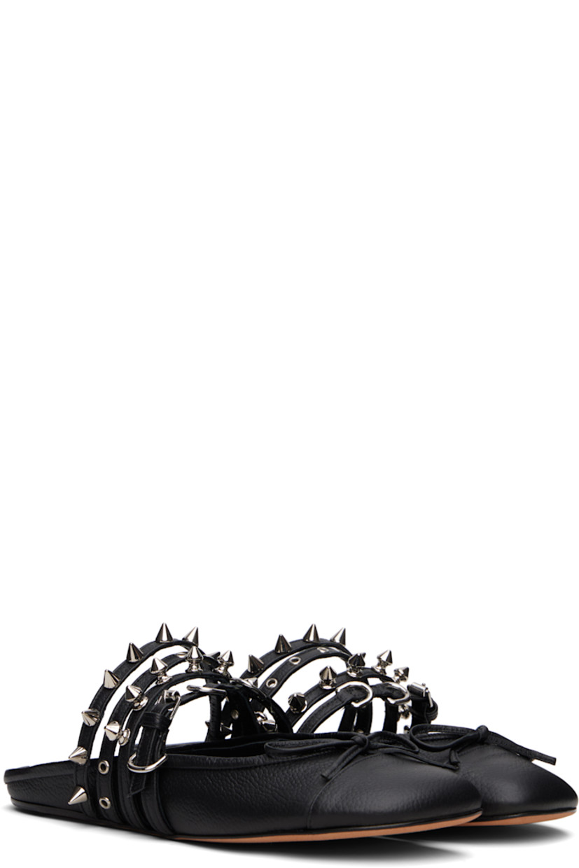Grained leather ballerina-style mules in black.

· Square toe
· Bow accent at vamp
· Pin-buckle strap with D-rings at vamp
· Grommets and studs at elasticized vamp straps
· Logo stamp at leather footbed
· Grained leather lining
· Leather sole with rubber injection

Supplier color: Black