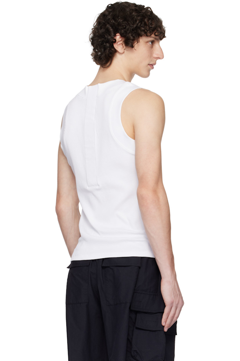 Stretch cotton ribbed jersey tank top.

· Crewneck
· Logo flag at side seam
· Velcro placket at back

Supplier color: White
