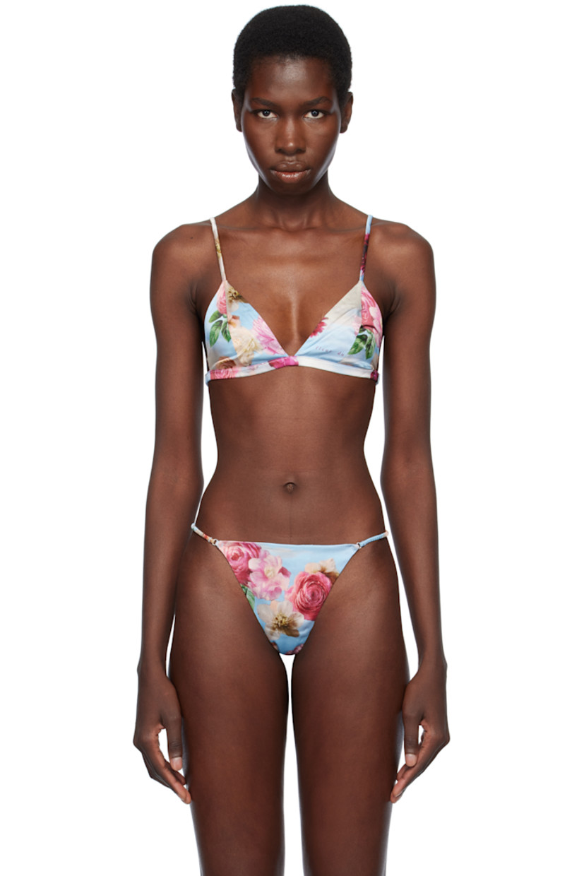 Stretch silk satin bra. Floral pattern printed throughout.

· Logo printed at front
· Adjustable spaghetti shoulder straps
· Elasticized strap with hook-eye fastening at back
· Unlined

Supplier color: Dream of fleur print