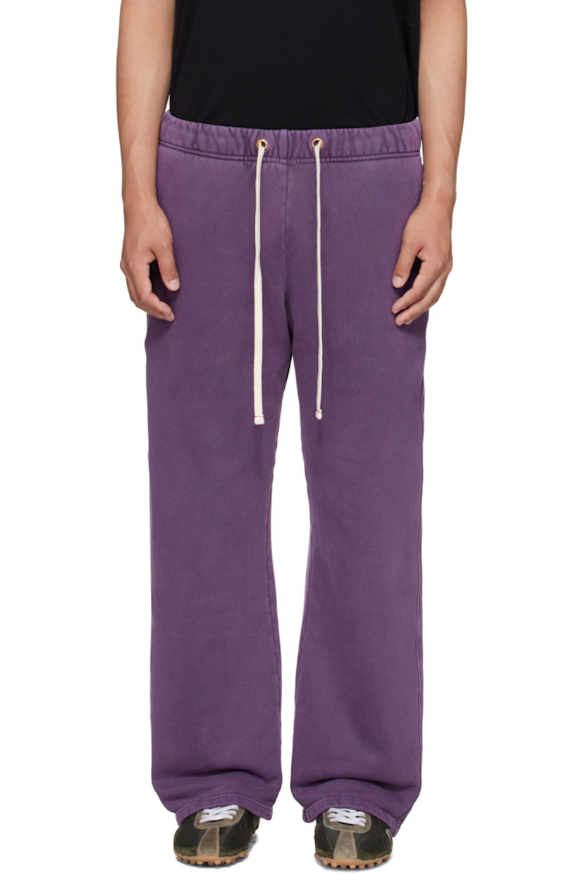 Heavyweight brushed cotton fleece sweatpants.

· Pre-shrunk and garment-dyed
· Fading throughout
· Drawstring at elasticized waistband
· Two-pocket styling

Supplier color: Washed violet