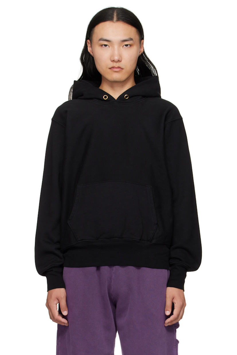 Heavyweight brushed cotton fleece hoodie.

· Pre-shrunk and garment-dyed
· Eyelets at hood
· Kangaroo pocket
· Jersey cropped hem and cuffs
· Jersey gusset at side seams
· Dropped shoulders

Supplier color: Jet black