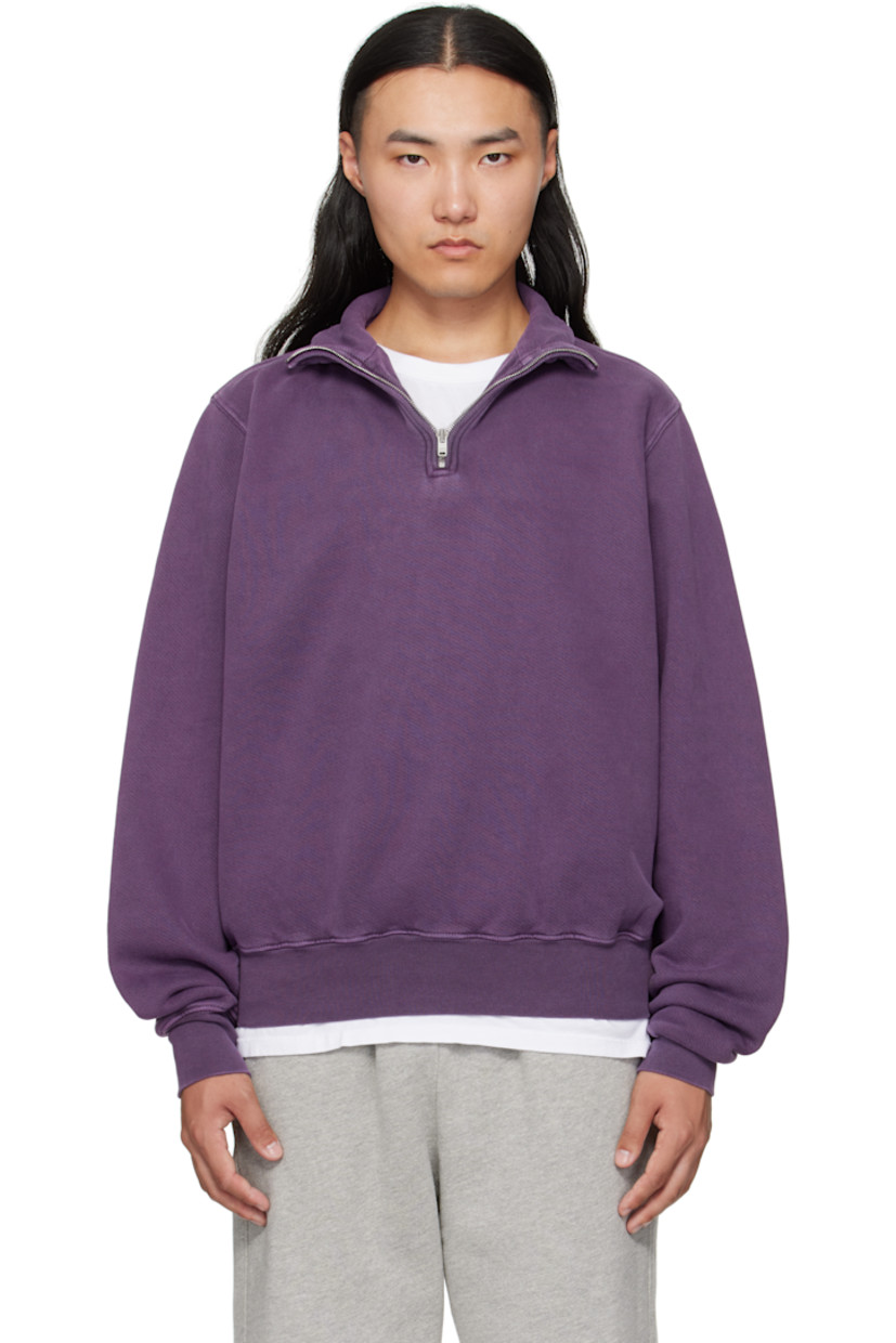 Heavyweight brushed cotton fleece sweatshirt.

· Pre-shrunk and garment-dyed
· Fading throughout
· Stand collar
· Half-zip closure
· Rib-knit hem and cuffs
· Dropped shoulders

Supplier color: Washed violet