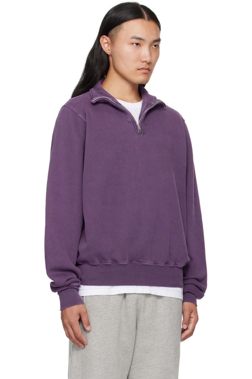 Heavyweight brushed cotton fleece sweatshirt.

· Pre-shrunk and garment-dyed
· Fading throughout
· Stand collar
· Half-zip closure
· Rib-knit hem and cuffs
· Dropped shoulders

Supplier color: Washed violet