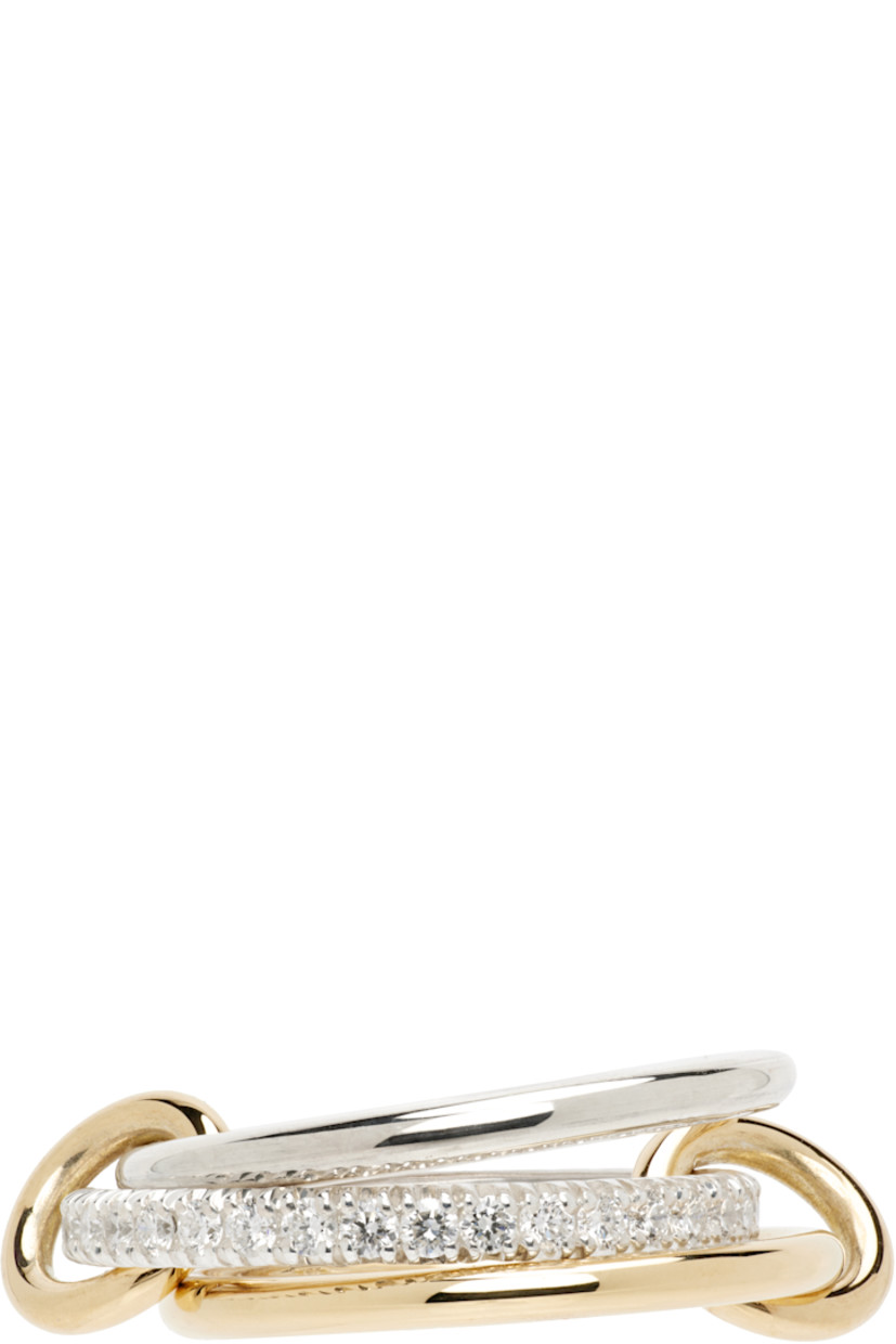 Handcrafted stacked rings in sterling silver and 18k yellow gold.

· Pavé-set 0.70 cttw diamonds
· Connecting hoops in 18k yellow gold
· Hallmarking at inner band

Supplier color: Silver/Gold