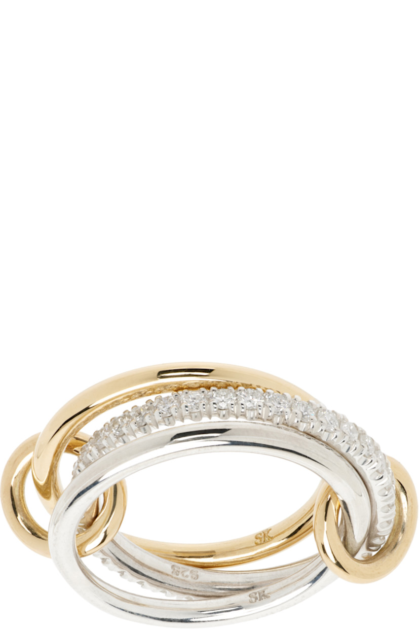 Handcrafted stacked rings in sterling silver and 18k yellow gold.

· Pavé-set 0.70 cttw diamonds
· Connecting hoops in 18k yellow gold
· Hallmarking at inner band

Supplier color: Silver/Gold