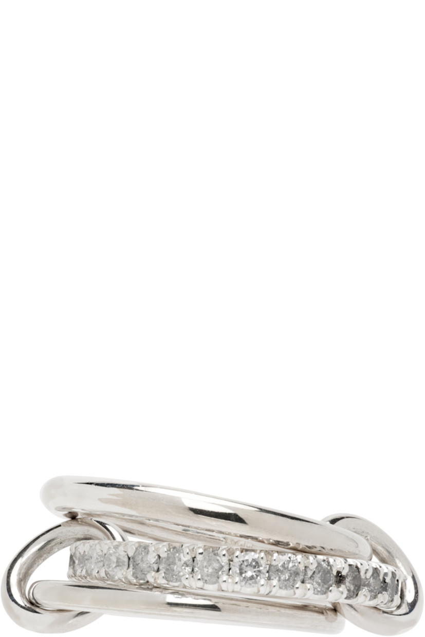 Handcrafted stacked rings in sterling silver.

· Connecting hoops at length
· Pavé-set gradient gray 1.40 cttw diamonds
· Hallmarking at inner band

Supplier color: Silver