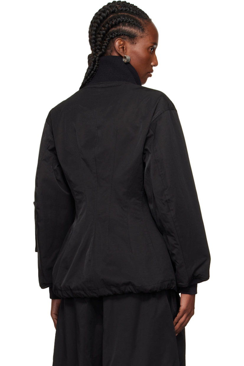 Insulated cotton- and nylon-blend twill bomber jacket.

· Rib-knit funnel neck and cuffs
· Two-way zip closure with button placket
· Welt pockets at front
· Darts at front and back
· Drawstring at hem
· Utility pocket at sleeve
· Full fleece and satin lining

Supplier color: Black