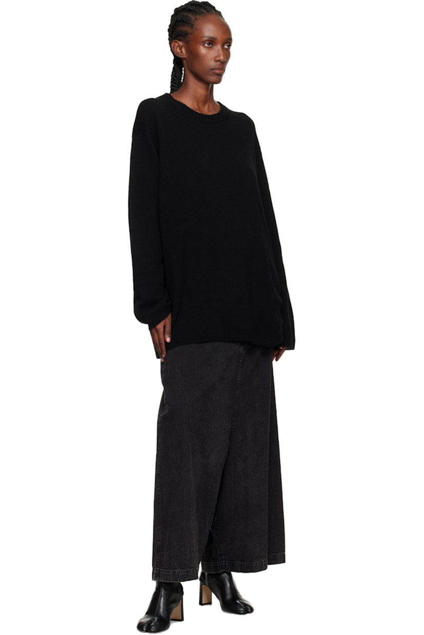 Knit wool sweater.

· Rib-knit crewneck, hem, and cuffs
· Braided extended trim at hem side seam
· Dropped shoulders

Part of the Yohji Yamamoto POUR HOMME collection.

Supplier color: Black