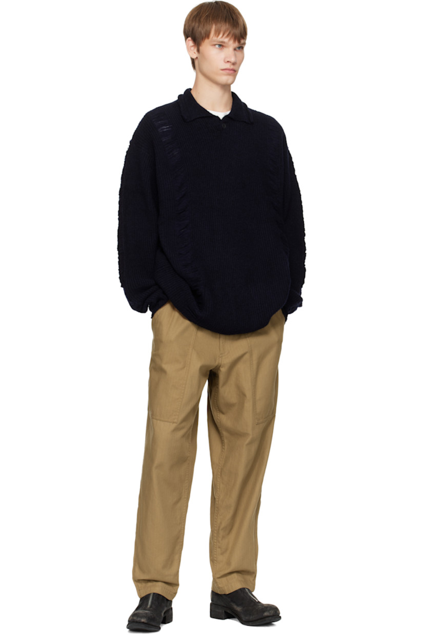 Cotton herringbone trousers.

· Concealed drawstring at waistband
· Belt loops
· Four-pocket styling
· Zip fly
· Zip expansion panel at cuffs
· Logo flag at back pocket

Part of the Yohji Yamamoto POUR HOMME collection.

Supplier color: Beige