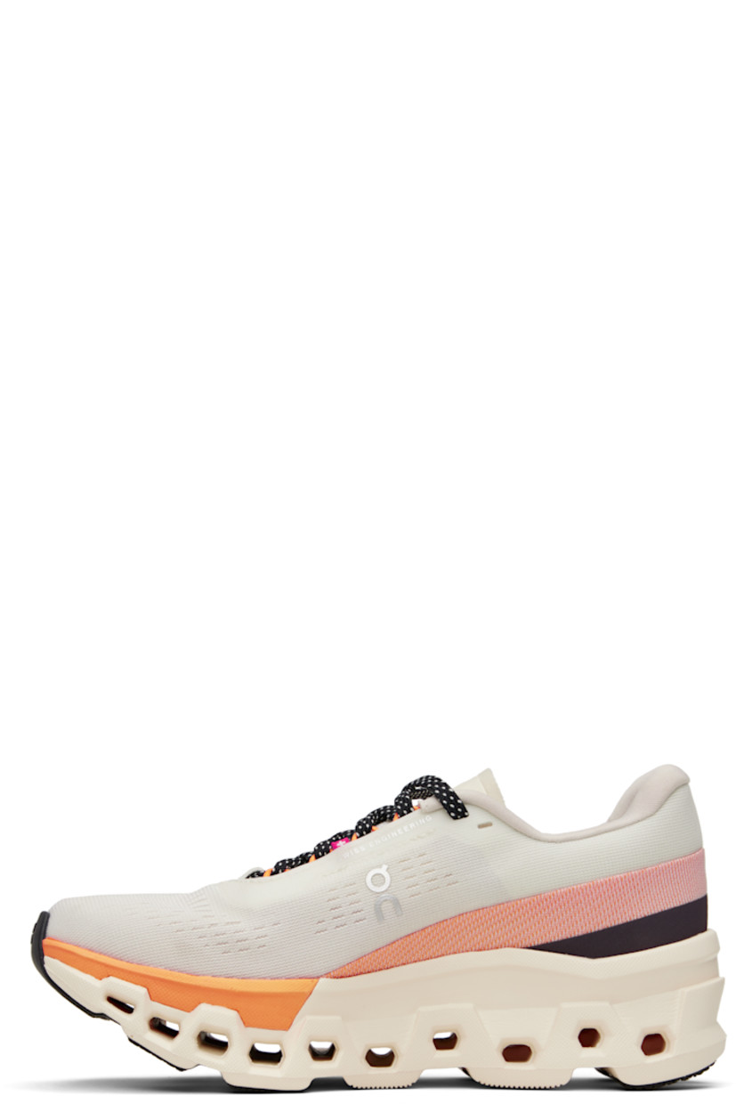 Low-top recycled mesh sneakers.

· Reflective logos bonded throughout
· Lace-up closure
· Padded collar
· Logo bonded at outer side
· Jersey lining
· CloudTec® dual-density Helion™ superfoam midsole
· Treaded Speedboard® rubber sole

Supplier color: Ivory/Tangerine