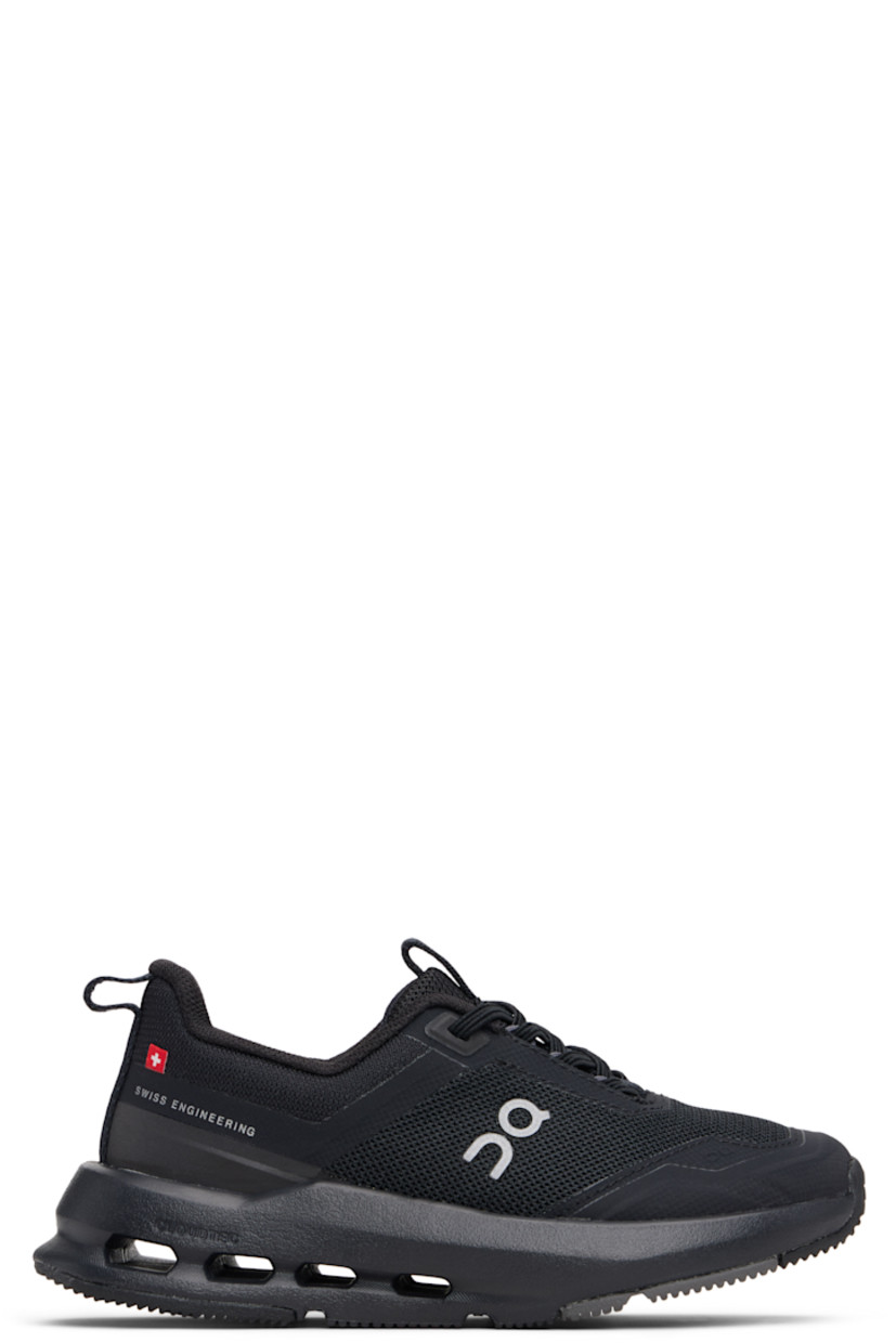 Low-top lightweight knit and recycled mesh sneakers.

· Reflective logos bonded throughout
· Logo-embossed rubber cap toe
· Lace-up closure
· Pull-loop at tongue and collar
· Padded collar
· Mesh lining
· Cushioned CloudTec® foam rubber midsole
· Treaded rubber sole

Supplier color: Black/Eclipse

On Running US size: child's foot length
3.5Y: 8.5" / 21.6 cm
4Y: 8.7" / 22 cm
4.5Y: 8.8" / 22.4 cm
5Y: 9" / 22.9 cm
5.5Y: 9.2" / 23.3 cm
6Y: 9.3" / 23.7 cm
6.5Y: 9.5" / 24.1 cm