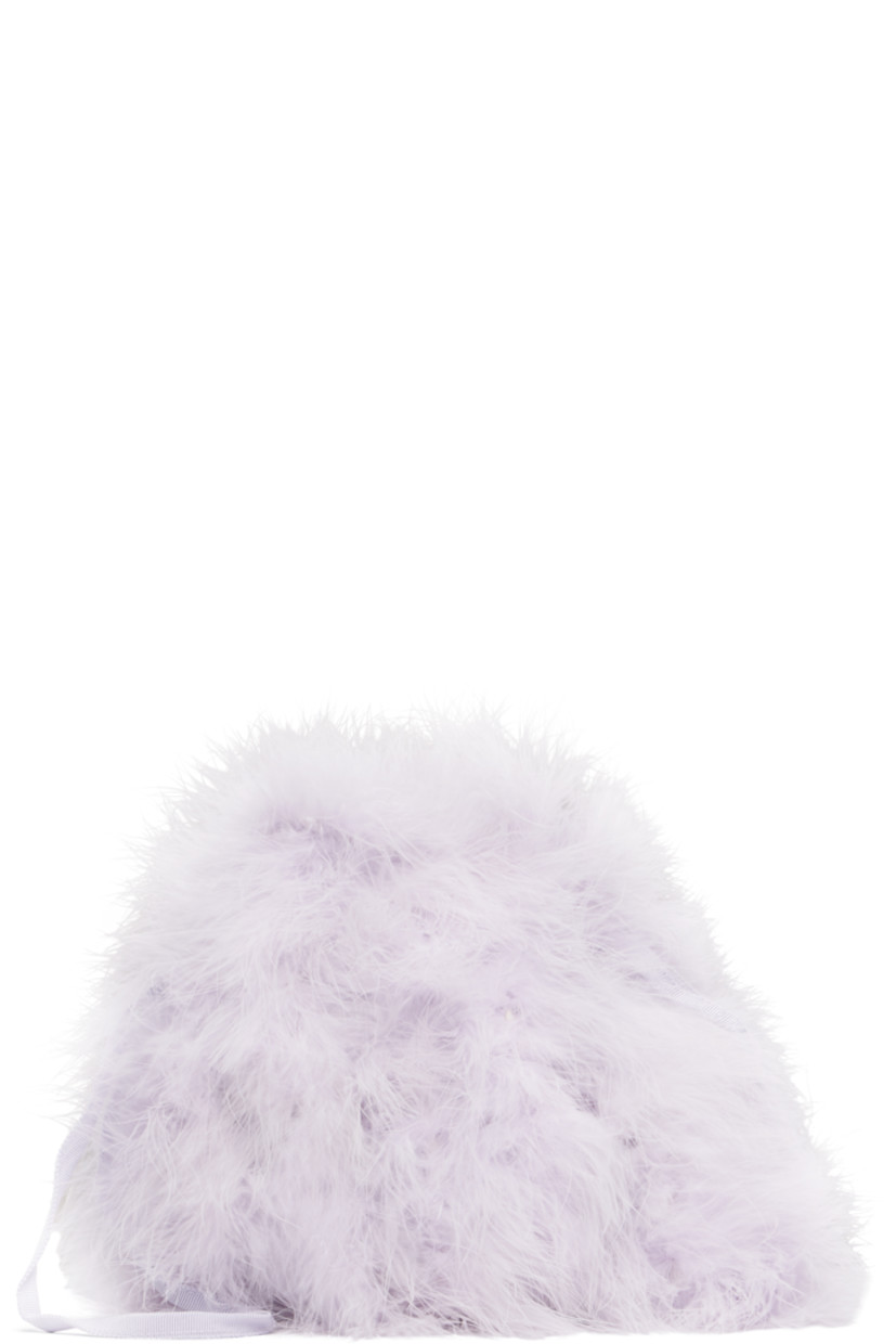 Turkey feather pouch.

· Twin carry handles
· Drawstring closure at throat
· Card slot at interior
· Plain-woven lining
· H9" x W9"

Supplier color: Glycine

Body: 100% turkey feather.