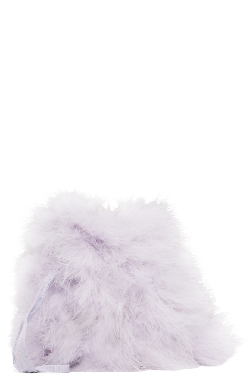 Turkey feather pouch.

· Twin carry handles
· Drawstring closure at throat
· Card slot at interior
· Plain-woven lining
· H9" x W9"

Supplier color: Glycine

Body: 100% turkey feather.