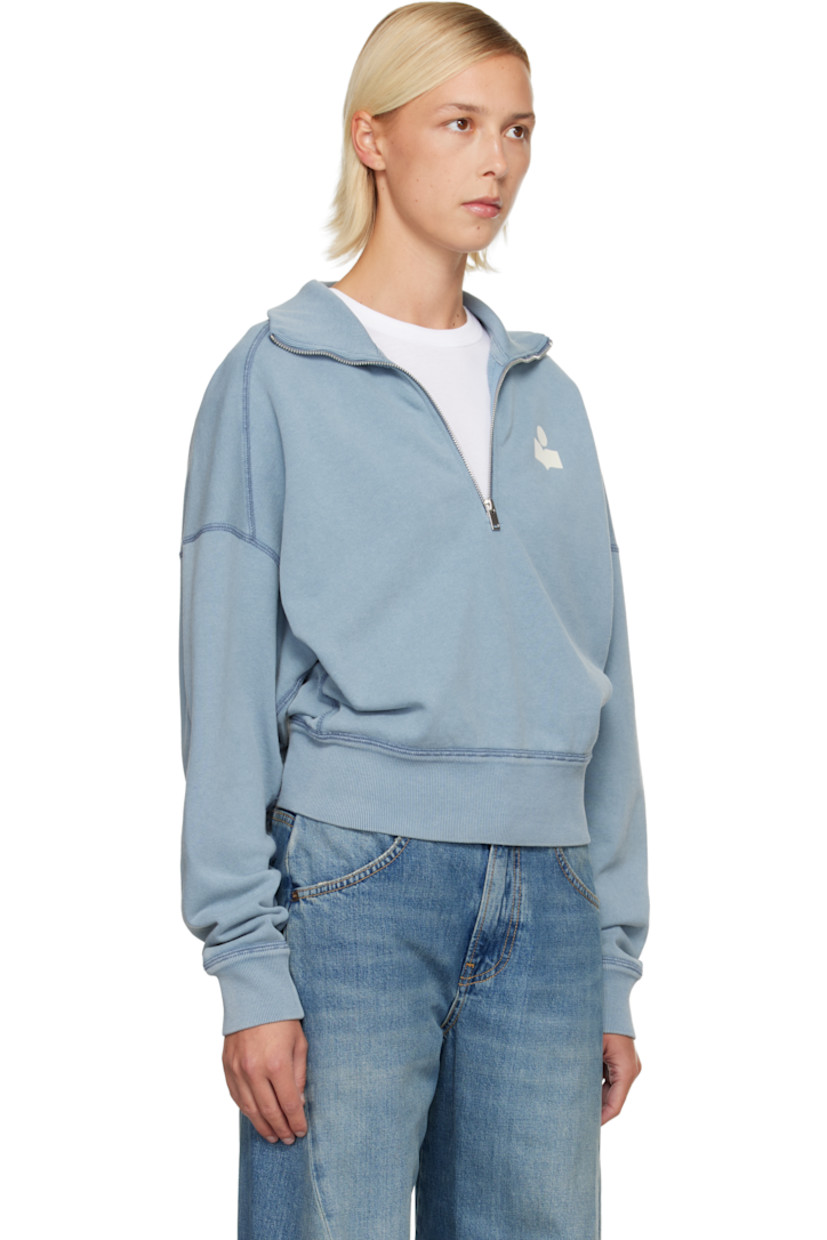Organic cotton- and recycled polyester-blend French terry sweatshirt. 

· Fading throughout 
· Rib-knit stand collar, hem, and cuffs
· Half-zip closure 
· Flocked logo at chest
· Dropped shoulders

Supplier color: Slate blue/Ecru
