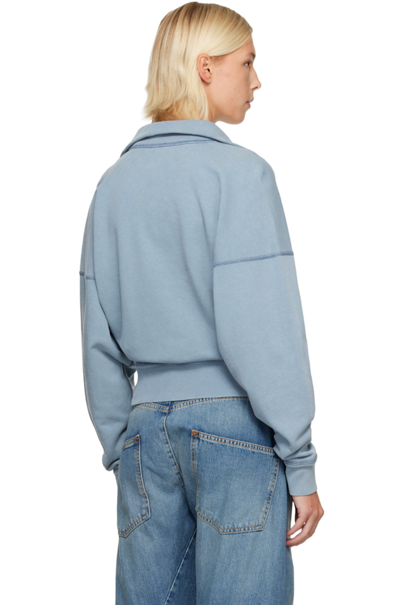 Organic cotton- and recycled polyester-blend French terry sweatshirt. 

· Fading throughout 
· Rib-knit stand collar, hem, and cuffs
· Half-zip closure 
· Flocked logo at chest
· Dropped shoulders

Supplier color: Slate blue/Ecru
