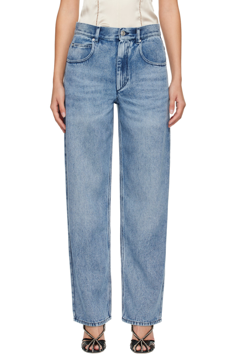 Non-stretch lyocell- and cotton-blend denim jeans.

· Fading and whiskering throughout
· Loose-fit
· Mid-rise
· Belt loops
· Five-pocket styling
· Zip fly
· Logo patch at back waistband

Supplier color: Light blue