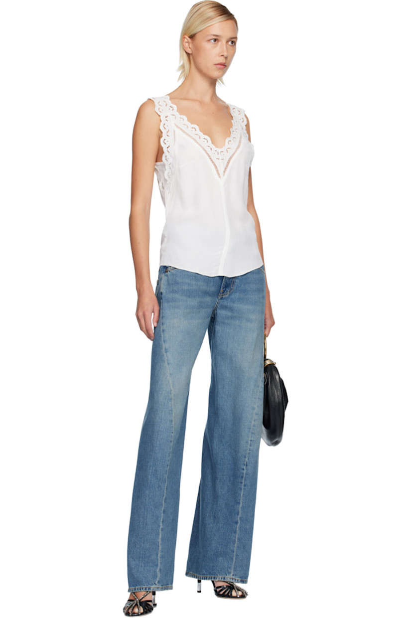 Viscose crêpe and silk satin tank top. 

· Broderie anglaise trim and scalloped edges throughout 
· Plunging V-neck

Supplier color: White