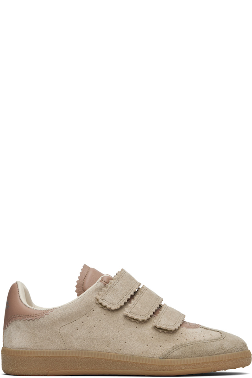 Low-top suede sneakers.

· Serrated edges throughout
· Perforated detailing at toe and sides
· Velcro closure
· Padded tongue and collar
· Logo stamp at heel tab
· Terrycloth lining
· Treaded rubber sole

Supplier color: Taupe