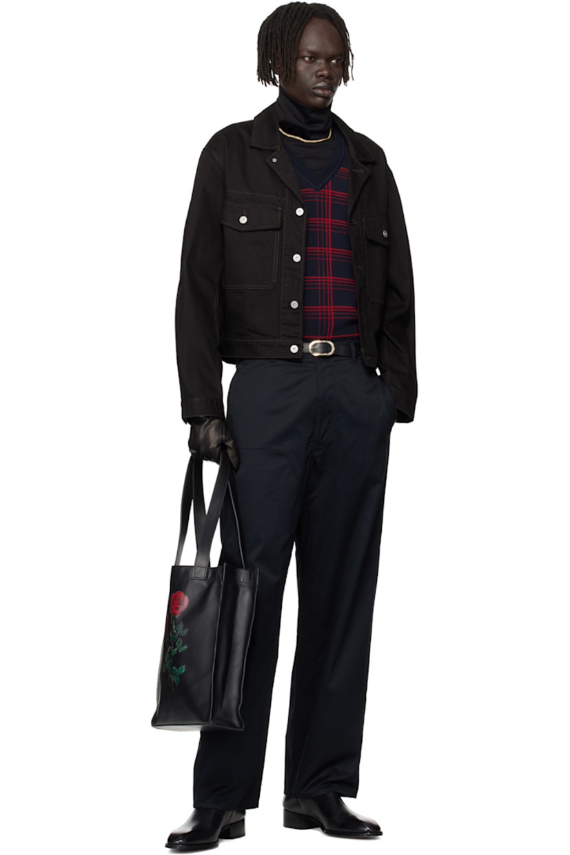 Buffed lambskin tote.

· Fixed shoulder straps
· Graphic printed at face
· Logo stamp at back face
· Patch pocket at interior
· Twill lining
· H14" x W12" x D3.25"

Supplier color: Floral black leather